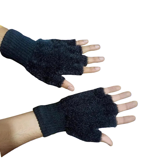 Women's Wool Fingerless Gloves - 2 Pcs in Black