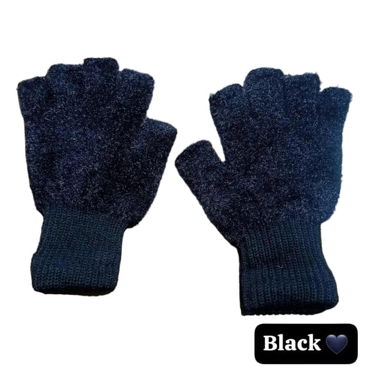 Women's Wool Fingerless Gloves - 2 Pcs in Black